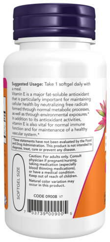 NOW Витамин Е-1000 со смешанными токоферолами, 50 капсул