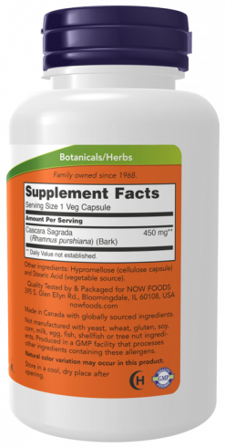 NOW Cascara Sagrada 450 mg, 100 капсул NOW Cascara Sagrada 450 mg, 100 капсул