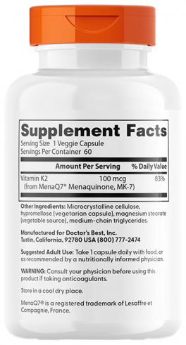 Doctor's Best Vitamin K2 MK-7, Витамин K2 MK-7, 60 капсул